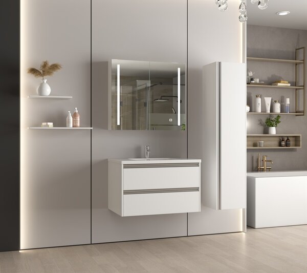 Erga Hana, zrcadlová galerka s LED osvětlením 80x70cm s integrovanou zásuvkou, bílá, ERG-V05-HANA-8070-WH