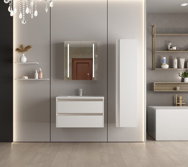 Erga Hana, zrcadlová galerka s LED osvětlením 60x70cm s integrovanou zásuvkou, bílá, ERG-V05-HANA-6070-WH