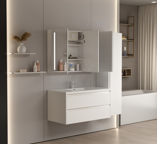 Erga Hana, zrcadlová galerka s LED osvětlením 100x70cm s integrovanou zásuvkou, bílá, ERG-V05-HANA-1070-WH