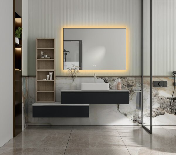 Erga Megan, LED zrcadlo 120x80cm v černém rámu, 3105 lm, 3 barvy světla, zadní osvětlení, ERG-V01-MEGAN-1280-BK