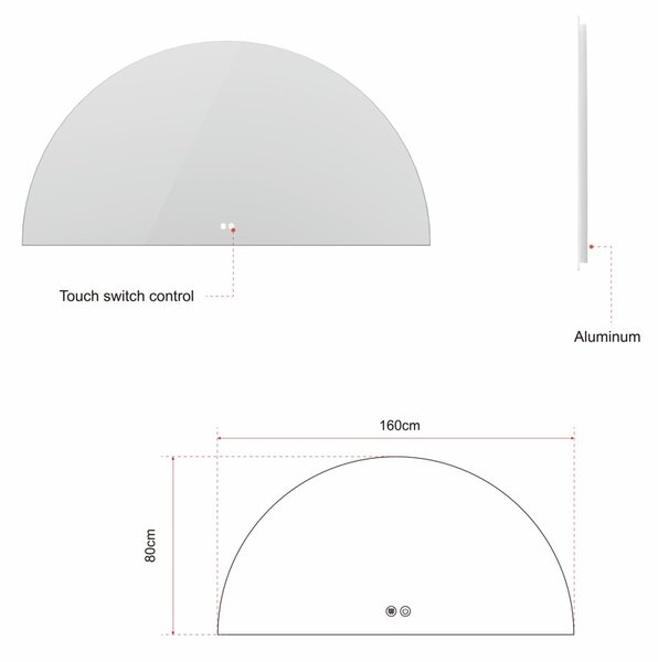Erga Kori, půlkruhové LED zrcadlo 80x160cm, 3220 lm, 3 barvy světla, ERG-V01-KORI-8016-CL