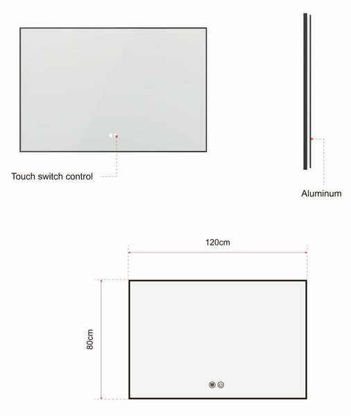 Erga Megan, LED zrcadlo 120x80cm v černém rámu, 3105 lm, 3 barvy světla, zadní osvětlení, ERG-V01-MEGAN-1280-BK