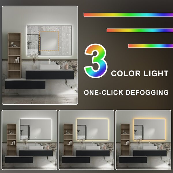 Erga Megan, LED zrcadlo 120x80cm v černém rámu, 3105 lm, 3 barvy světla, zadní osvětlení, ERG-V01-MEGAN-1280-BK