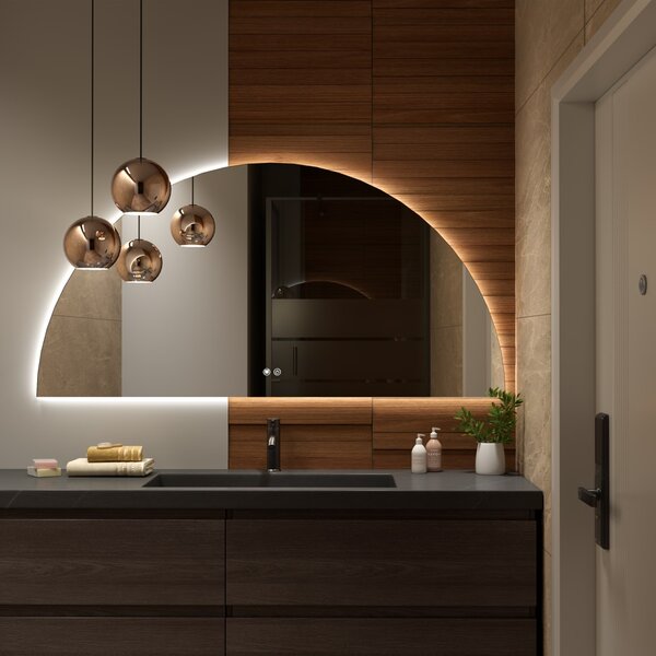 Erga Kori, půlkruhové LED zrcadlo 70x140cm, 2875 lm, 3 barvy světla, ERG-V01-KORI-7014-CL