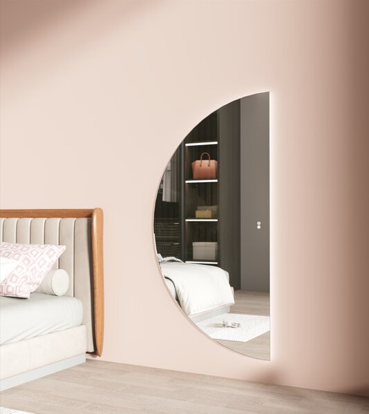 Erga Kori, půlkruhové LED zrcadlo 70x140cm, 2875 lm, 3 barvy světla, ERG-V01-KORI-7014-CL