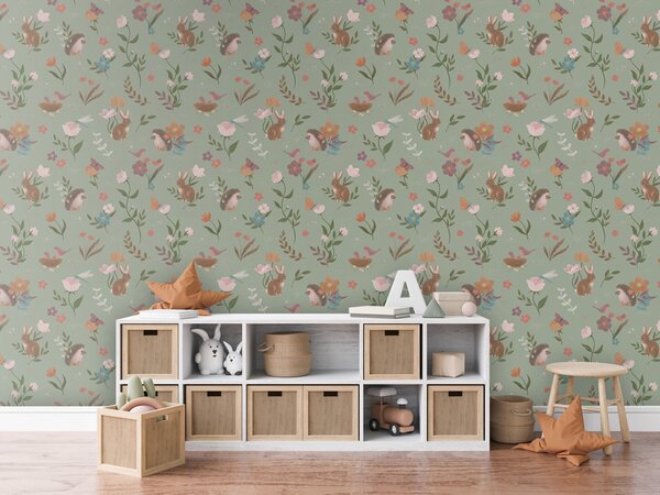 FUGU Dětská tapeta Lesní zvířátka – Cute Forest Green Materiál: Digitální eko vlies - klasická tapeta nesamolepicí