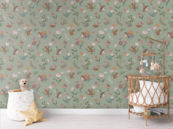 FUGU Dětská tapeta Lesní zvířátka – Cute Forest Green Materiál: Digitální eko vlies - klasická tapeta nesamolepicí