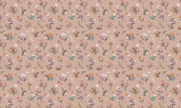 FUGU Designová tapeta Lesní zvířátka – Cute Forest Pink Materiál: Digitální eko vlies - klasická tapeta nesamolepicí