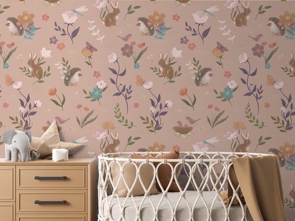 FUGU Designová tapeta Lesní zvířátka – Cute Forest Pink Materiál: Digitální eko vlies - klasická tapeta nesamolepicí