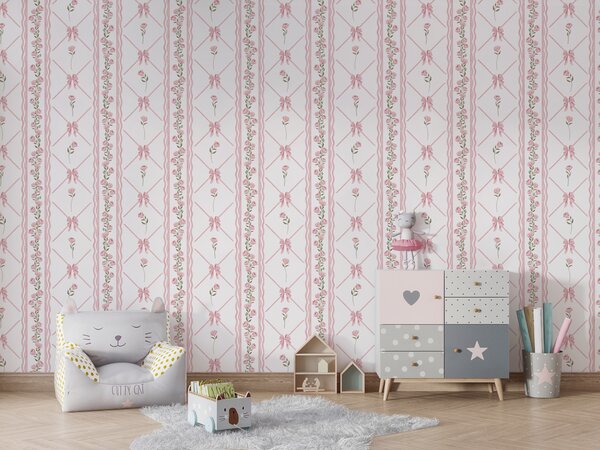 FUGU Tapeta pro děti Mašličky a růže – Bowties with Flowers Materiál: Digitální eko vlies - klasická tapeta nesamolepicí