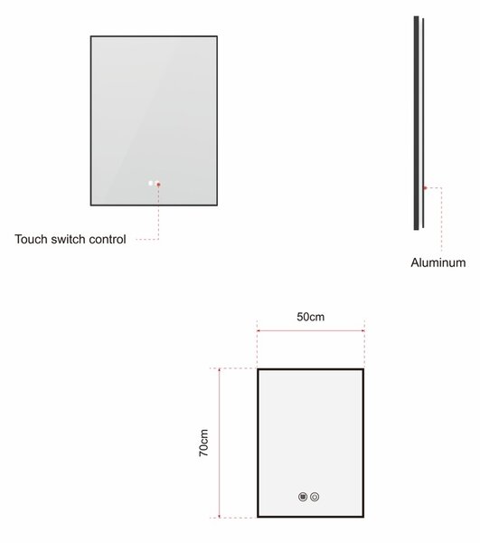 Erga Megan, LED zrcadlo 50x70cm v černém rámu, 1840 lm, 3 barvy světla, zadní osvětlení, ERG-V01-MEGAN-5070-BK