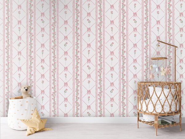 FUGU Tapeta pro děti Mašličky a růže – Bowties with Flowers Materiál: Digitální eko vlies - klasická tapeta nesamolepicí