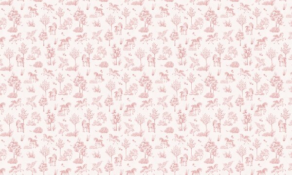 FUGU Dětská tapeta Jednorožci v kouzelném lese – Amazing Unicorns Pink-white Materiál: Digitální eko vlies - klasická tapeta nesamolepicí