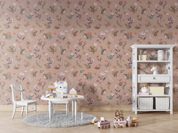 FUGU Designová tapeta Lesní zvířátka – Cute Forest Pink Materiál: Digitální eko vlies - klasická tapeta nesamolepicí