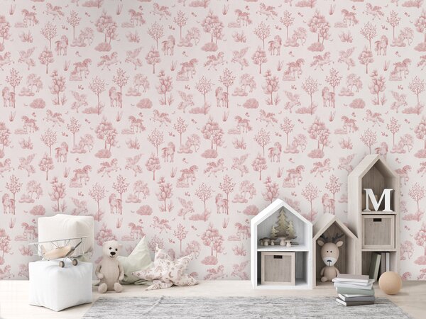 FUGU Dětská tapeta Jednorožci v kouzelném lese – Amazing Unicorns Pink-white Materiál: Digitální eko vlies - klasická tapeta nesamolepicí