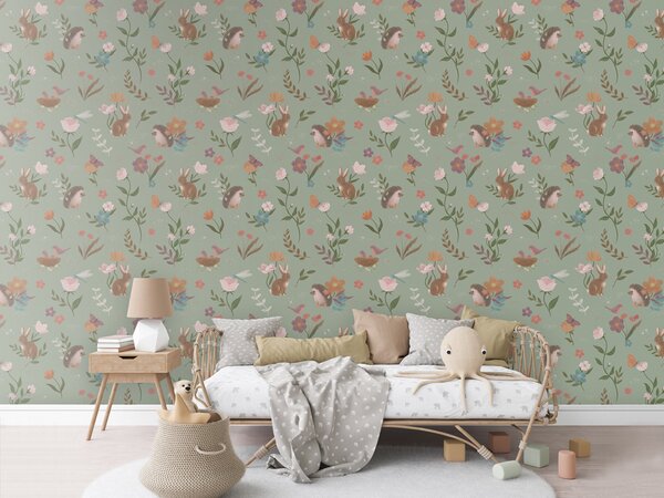 FUGU Dětská tapeta Lesní zvířátka – Cute Forest Green Materiál: Digitální eko vlies - klasická tapeta nesamolepicí