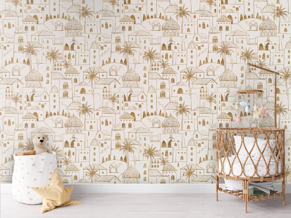 FUGU Designová tapeta Pouštní město – Desert Stories - Gold-white Materiál: Digitální eko vlies - klasická tapeta nesamolepicí