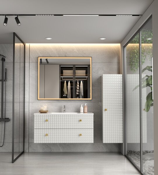 Erga Samira, LED zrcadlo 100x80cm v černém rámu, 2760 lm, 3 barvy světla, přední/zadní osvětlení, ERG-V01-SAMIRA-1080-BK