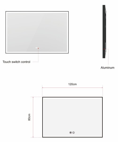 Erga Samira, LED zrcadlo 120x80cm v černém rámu, 3105 lm, 3 barvy světla, přední/zadní osvětlení, ERG-V01-SAMIRA-1280-BK