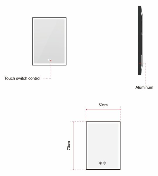 Erga Samira, LED zrcadlo 50x70cm v černém rámu, 1840 lm, 3 barvy světla, přední/zadní osvětlení, ERG-V01-SAMIRA-5070-BK