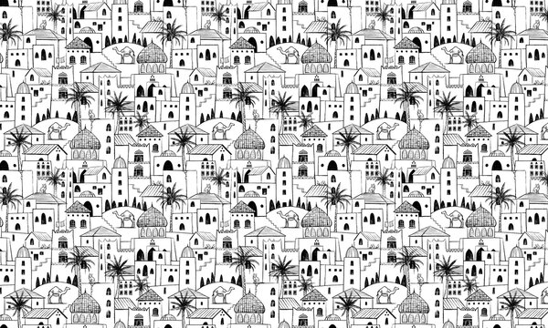 FUGU Tapeta pro děti Pouštní město – Desert Stories - Black-white Materiál: Digitální eko vlies - klasická tapeta nesamolepicí
