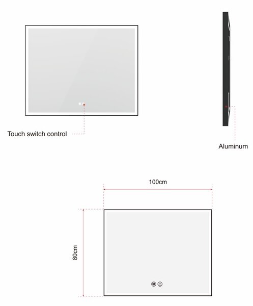 Erga Samira, LED zrcadlo 100x80cm v černém rámu, 2760 lm, 3 barvy světla, přední/zadní osvětlení, ERG-V01-SAMIRA-1080-BK