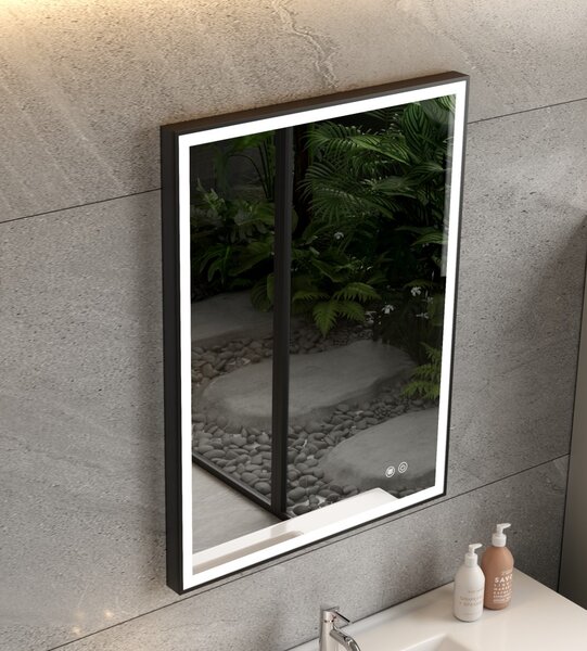 Erga Samira, LED zrcadlo 60x80cm v černém rámu, 2185 lm, 3 barvy světla, přední/zadní osvětlení, ERG-V01-SAMIRA-6080-BK