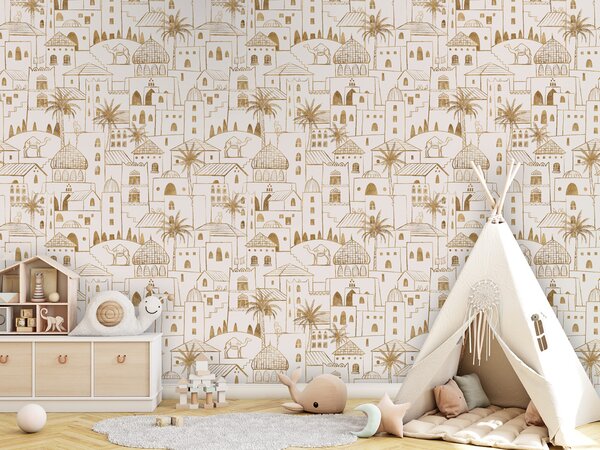 FUGU Designová tapeta Pouštní město – Desert Stories - Gold-white Materiál: Digitální eko vlies - klasická tapeta nesamolepicí