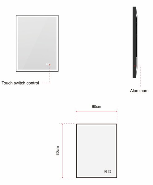 Erga Samira, LED zrcadlo 60x80cm v černém rámu, 2185 lm, 3 barvy světla, přední/zadní osvětlení, ERG-V01-SAMIRA-6080-BK
