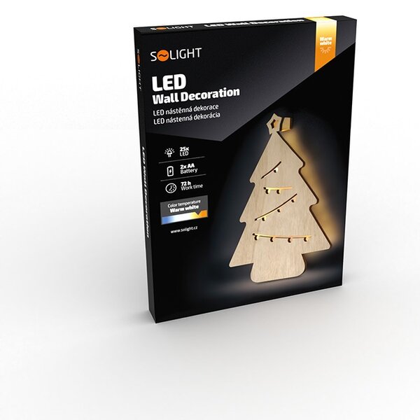 SOLIGHT LED nástěnná dekorace vánoční stromek, 24x LED, 2x AA