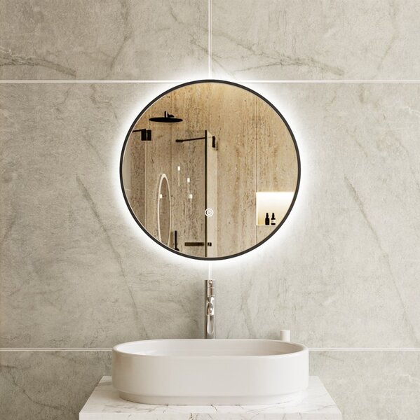 Erga Emma, ​​kulaté LED zrcadlo 50cm, černý kovový rám, 1150 lm, 6500K, zadní osvětlení, ERG-V01-201-5050-BK
