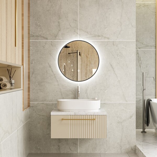 Erga Emma, ​​kulaté LED zrcadlo 50cm, černý kovový rám, 1150 lm, 6500K, zadní osvětlení, ERG-V01-201-5050-BK