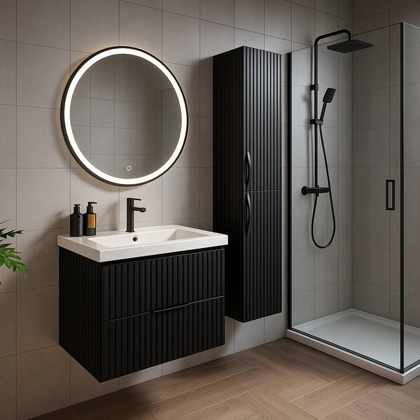Erga Olivia, kulaté LED zrcadlo 80cm, černý kovový rám, 1840 lm, 6500K, ERG-V01-202-8080-BK