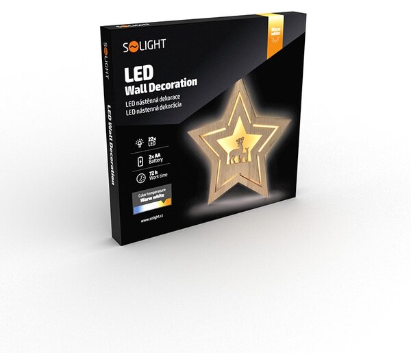 SOLIGHT LED nástěnná dekorace vánoční hvězda, 24x LED, 2x AA