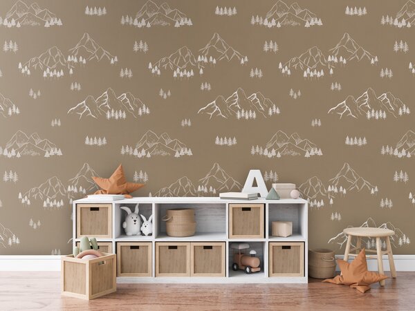 FUGU Dětská tapeta Hory a lesy – MOUNTAIN TOPS BROWN Materiál: Digitální eko vlies - klasická tapeta nesamolepicí
