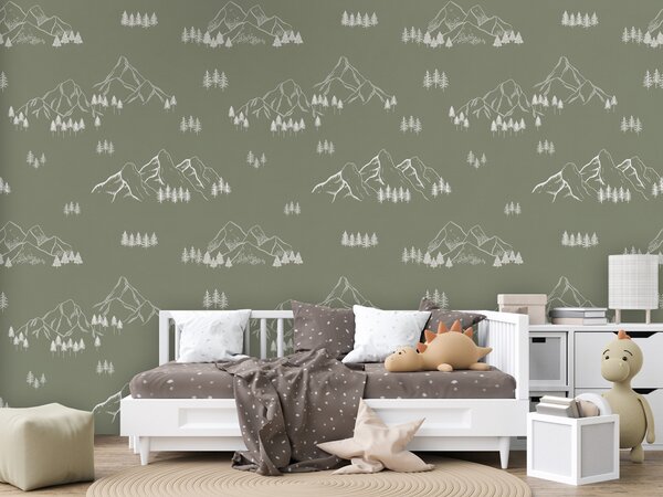 FUGU Tapeta pro děti Horské vrcholy – MOUNTAIN TOPS GREEN Materiál: Digitální eko vlies - klasická tapeta nesamolepicí