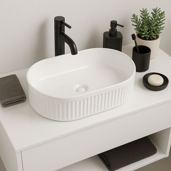 Erga Halle, umyvadlo na desku 490x315x130 mm, bílá lesklá, ERG-V03-HALLE49-WH