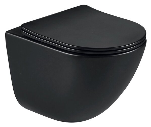 Erga Lily+, závěsná WC mísa 490x370x365mm, Rimless Tornado 2 + toaletní sedátko s pomalým zavíráním, černá matná, ERG-V03-LILY-TO2-BK