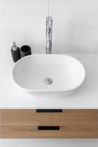 Erga Della, umyvadlo na desku 475x340x140 mm, bílá lesklá, ERG-V03-DELLA48-WH