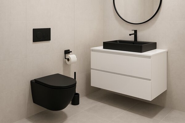 Erga Lily+, závěsná WC mísa 490x370x365mm, Rimless Tornado 2 + toaletní sedátko s pomalým zavíráním, černá matná, ERG-V03-LILY-TO2-BK