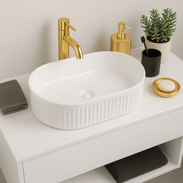 Erga Halle, umyvadlo na desku 490x315x130 mm, bílá lesklá, ERG-V03-HALLE49-WH