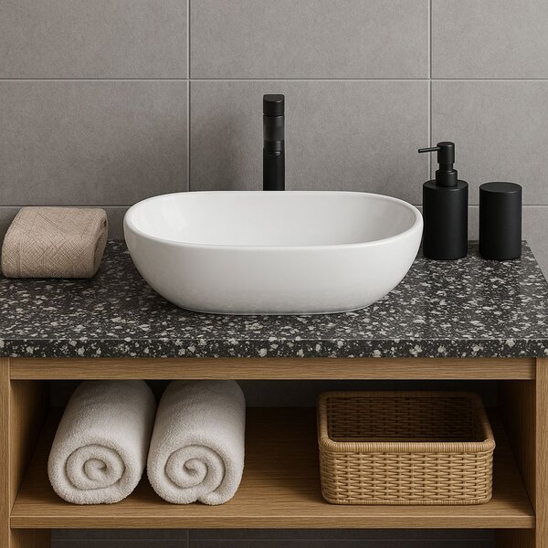 Erga Della, umyvadlo na desku 475x340x140 mm, bílá lesklá, ERG-V03-DELLA48-WH