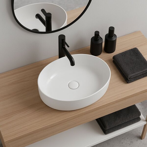 Erga Oval, umyvadlo na desku 550x400x140 mm, bílá lesklá, ERG-V03-OVAL55-WH