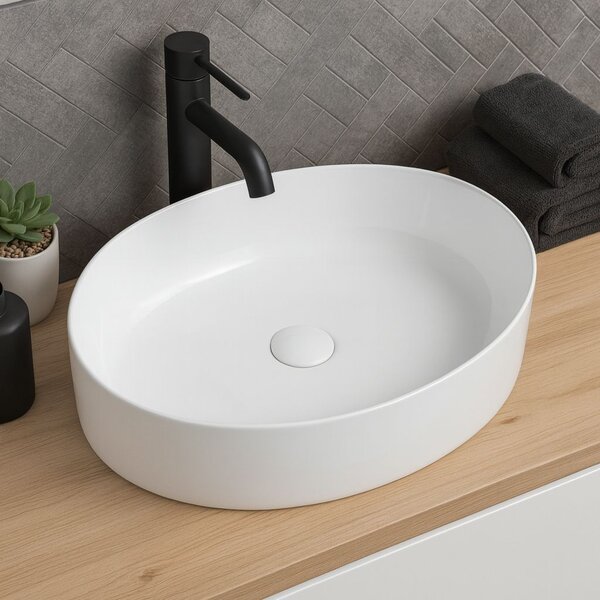 Erga Oval, umyvadlo na desku 550x400x140 mm, bílá lesklá, ERG-V03-OVAL55-WH