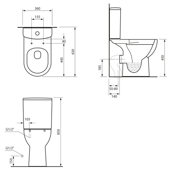 Sapho Sapho, SANIVEX kombi WC, zbylé sezení, Rimless, spodní/zadní odpad, bílá, PC108WR