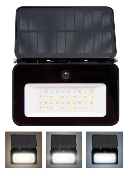 SOLIGHT LED solární osvětlení se senzorem 6W, 660lm, CCT, Li-Ion, černá