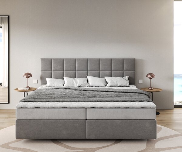 DELIFE Boxspring postel Dream-Fine mikrovlákno šedá 200x200 cm Bonell matrace PU topper