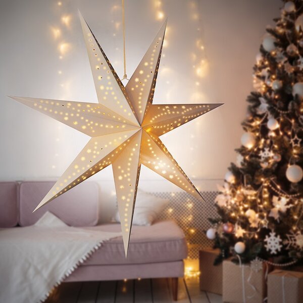 SOLIGHT LED vánoční bílá hvězda, závěsná, 60cm, 20x LED, časovač, 2x AA