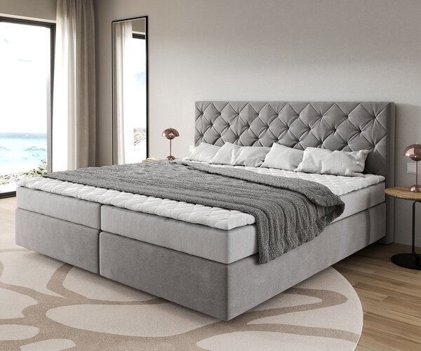DELIFE Boxspring postel Dream-Great mikrovlákno šedá 200x200 cm Bonell-matrace PU-topper