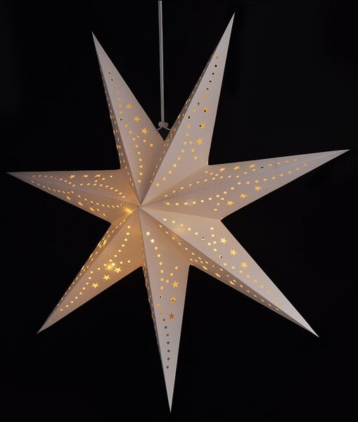 SOLIGHT LED vánoční bílá hvězda, závěsná, 60cm, 20x LED, časovač, 2x AA